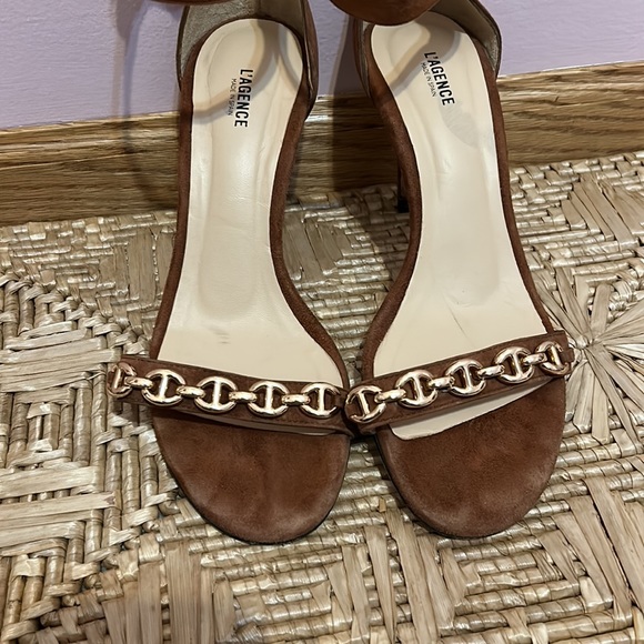 L’agence Brown Suede Chain Bridget Heels - Picture 4 of 7